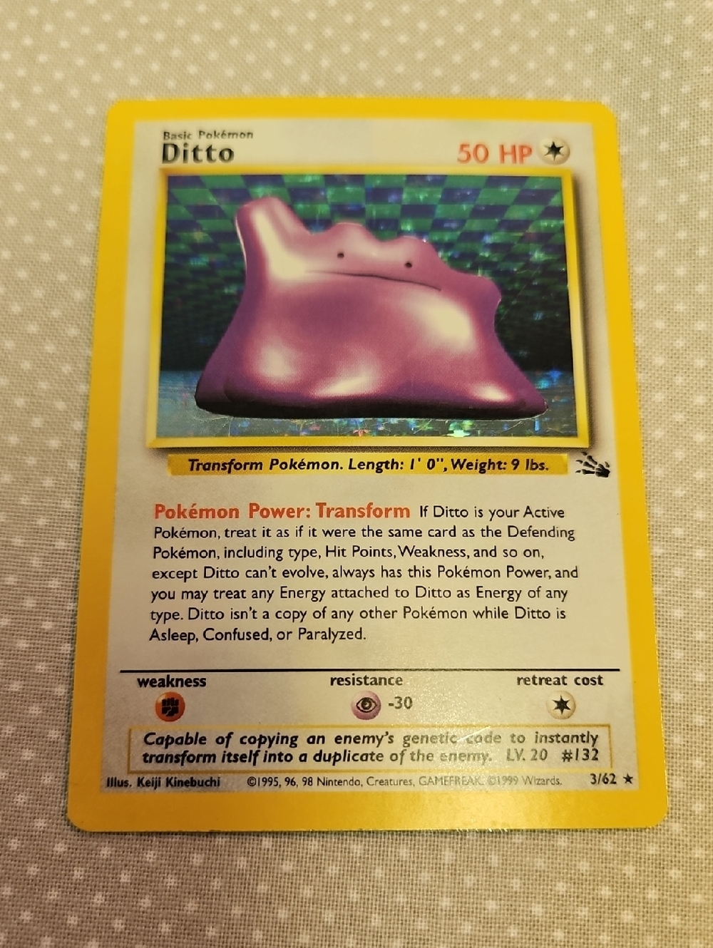 1999 Pokemon Ditto 3/62 Fossil Holo